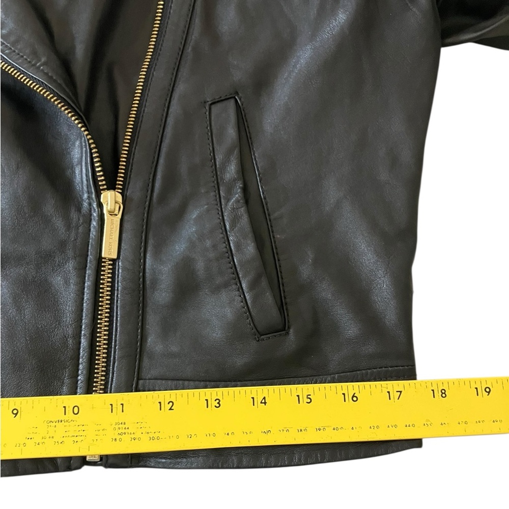 Michael Kors Black Leather Lambskin Moto Biker Jacket Gold Women’s M - Picture 10 of 15